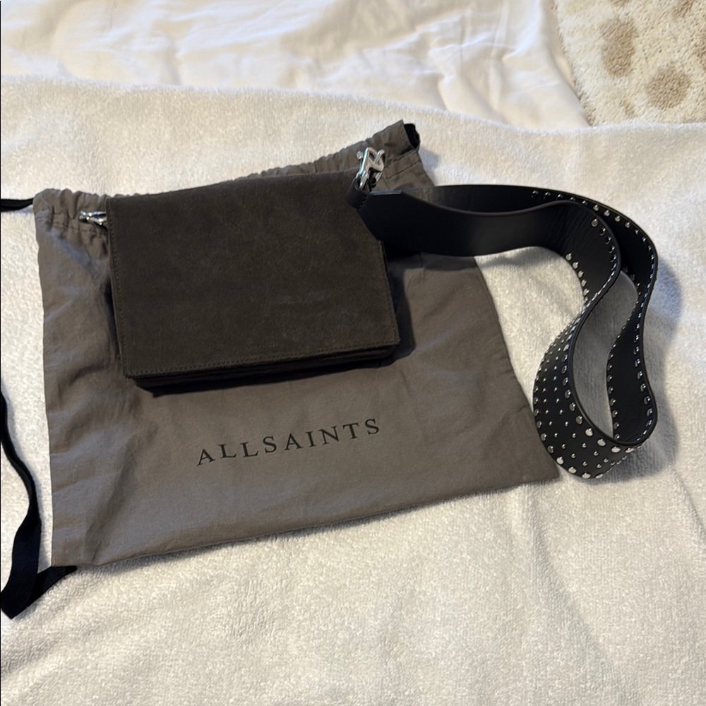 All Saints Silver Gray Crossbody Bag with Chain Strap